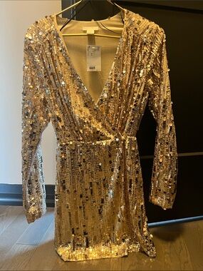 H&M Gold Sequin V-Neck Dress